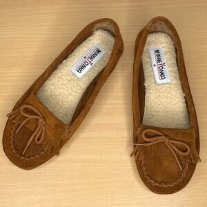 Minnetonka Women's 6952 Sherpa Lined Brown Suede Moccasin Loafer Shoes Size 8